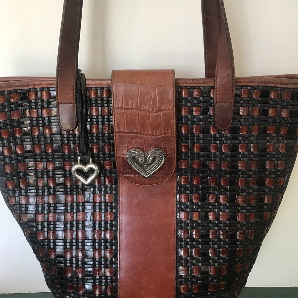Brighton Black & Brown Leather Weave Shoulder Purse